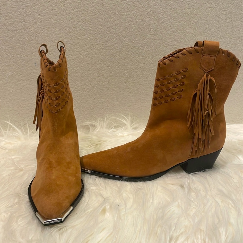 Schutz Alexxa Western Fringe Suede Cowboy Boots Brown Size 7.5 NWT - Picture 12 of 15